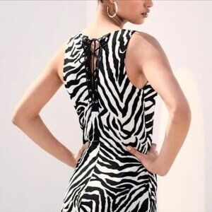 White House Black Market Zebra Lace Up Back Lined Dress S Small 570287935